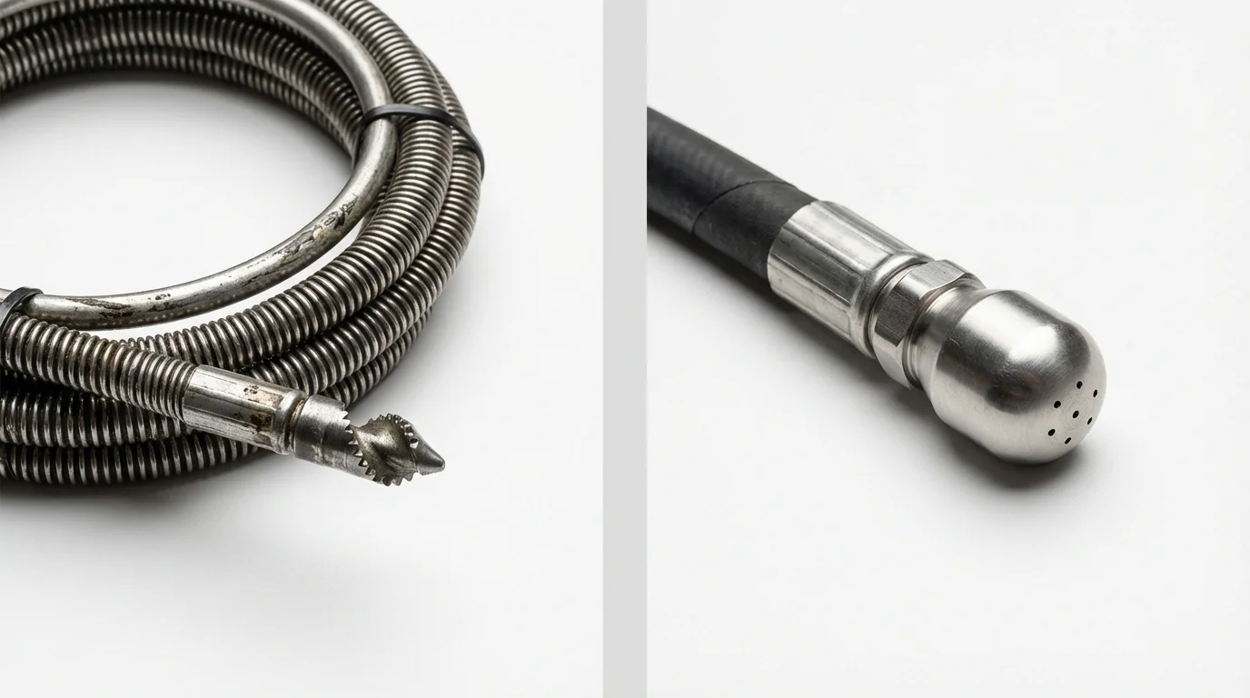 Drain snake cable and hydro jetting nozzle used for drain cleaning in Graham, WA