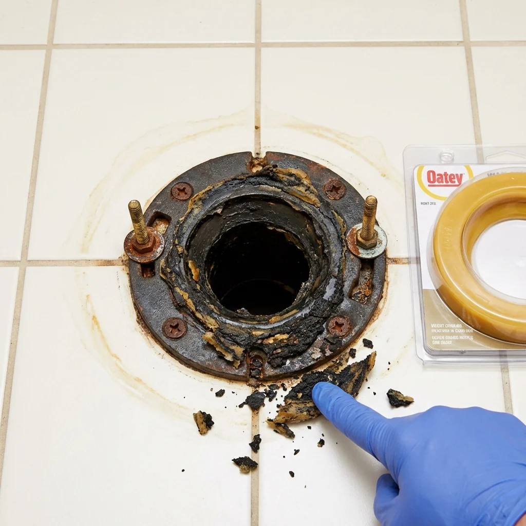 Failed wax ring showing water seepage at the base of a toilet in a Graham, WA home